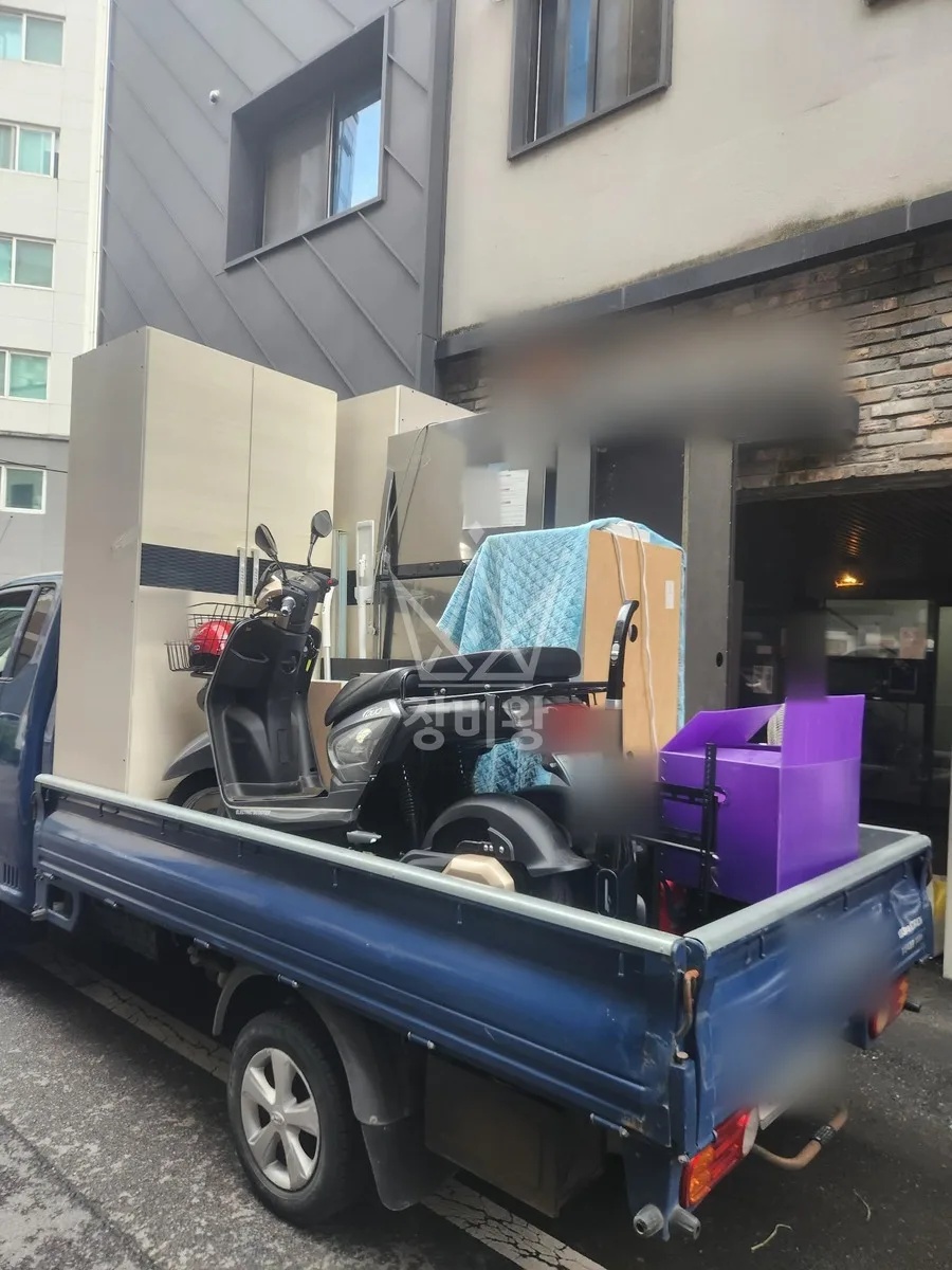 전남 사다리차 자재 양중 작업 현장
